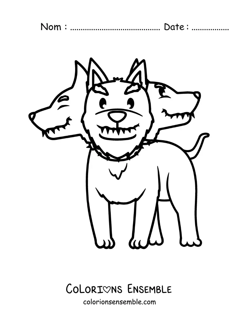 Image à colorier de Cerbère en dessin animé kawaii