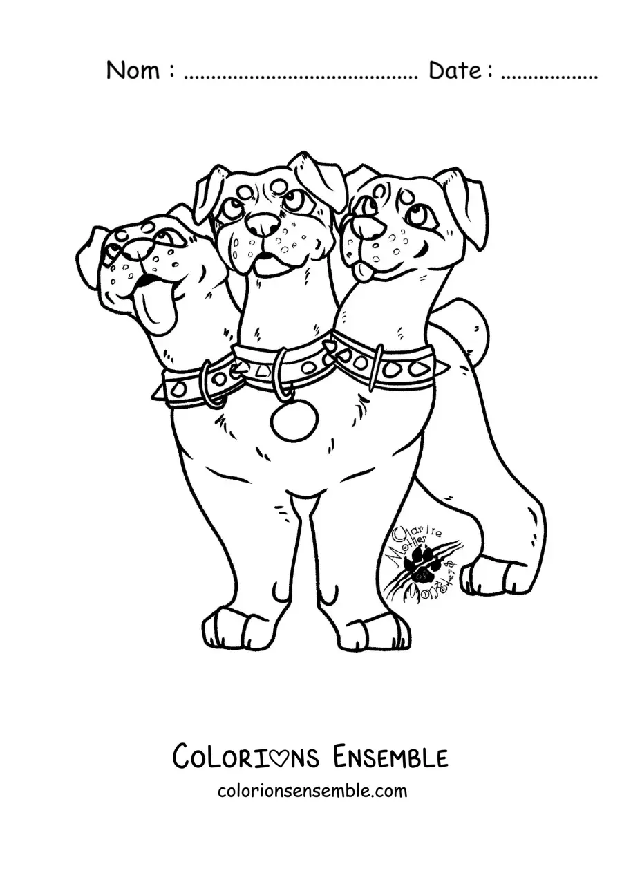Image à colorier de Cerbère de la mythologie grecque kawaii