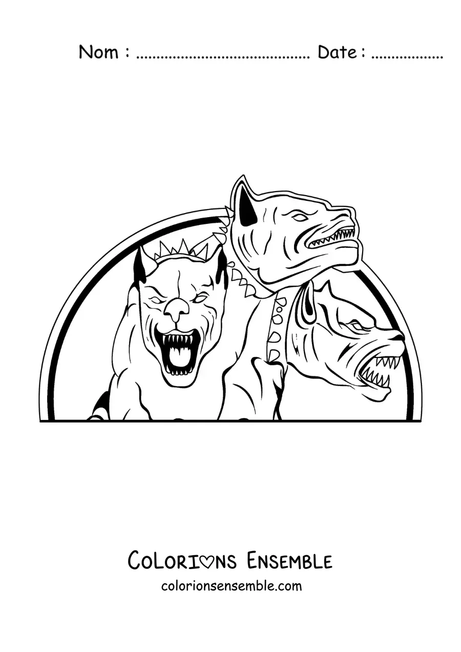Image à colorier du chien Cerbère monstrueux