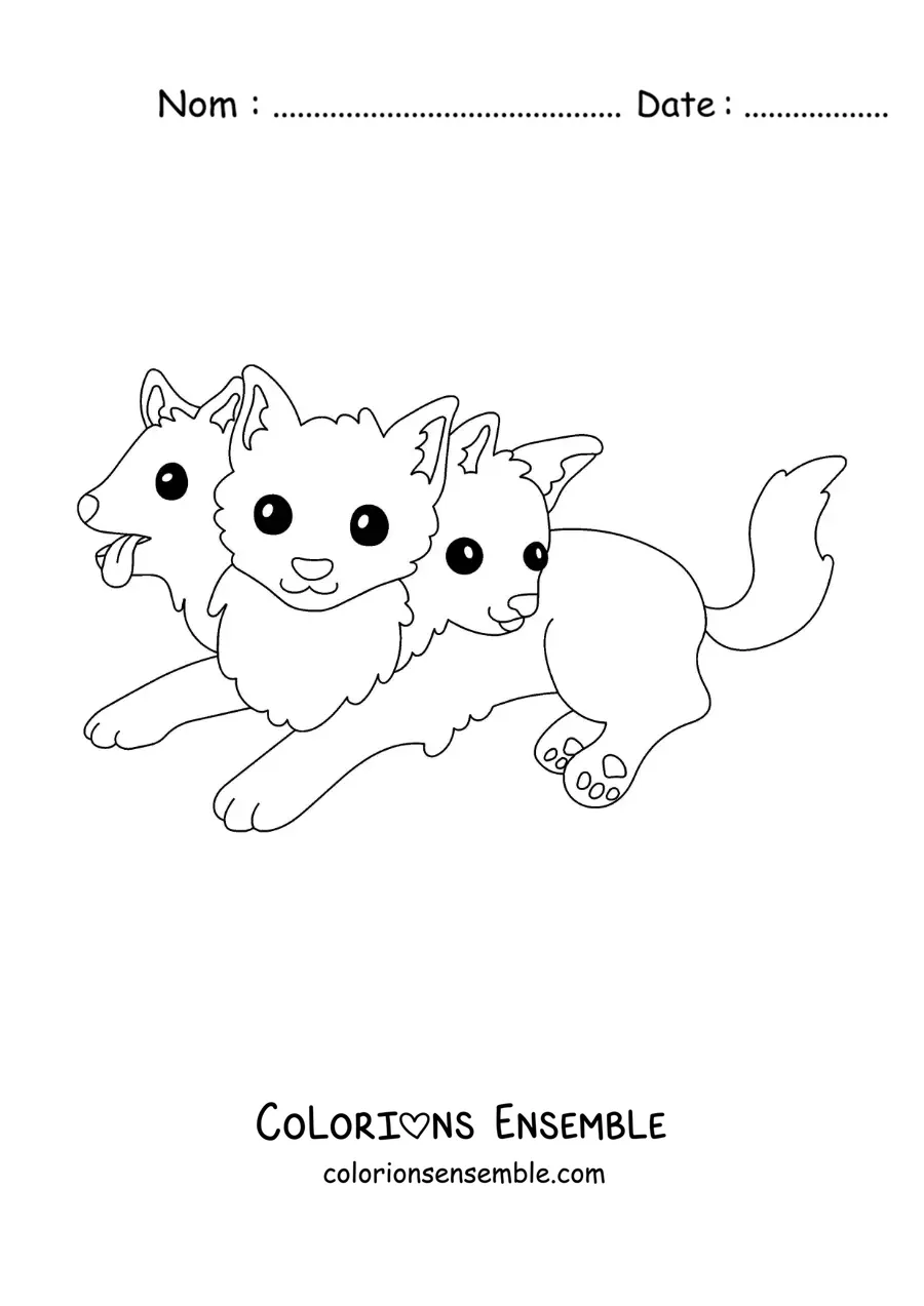 Image à colorier du chien Cerbère kawaii