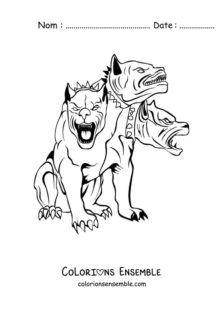 Image à colorier de Cerbère, le chien des Enfers, assis