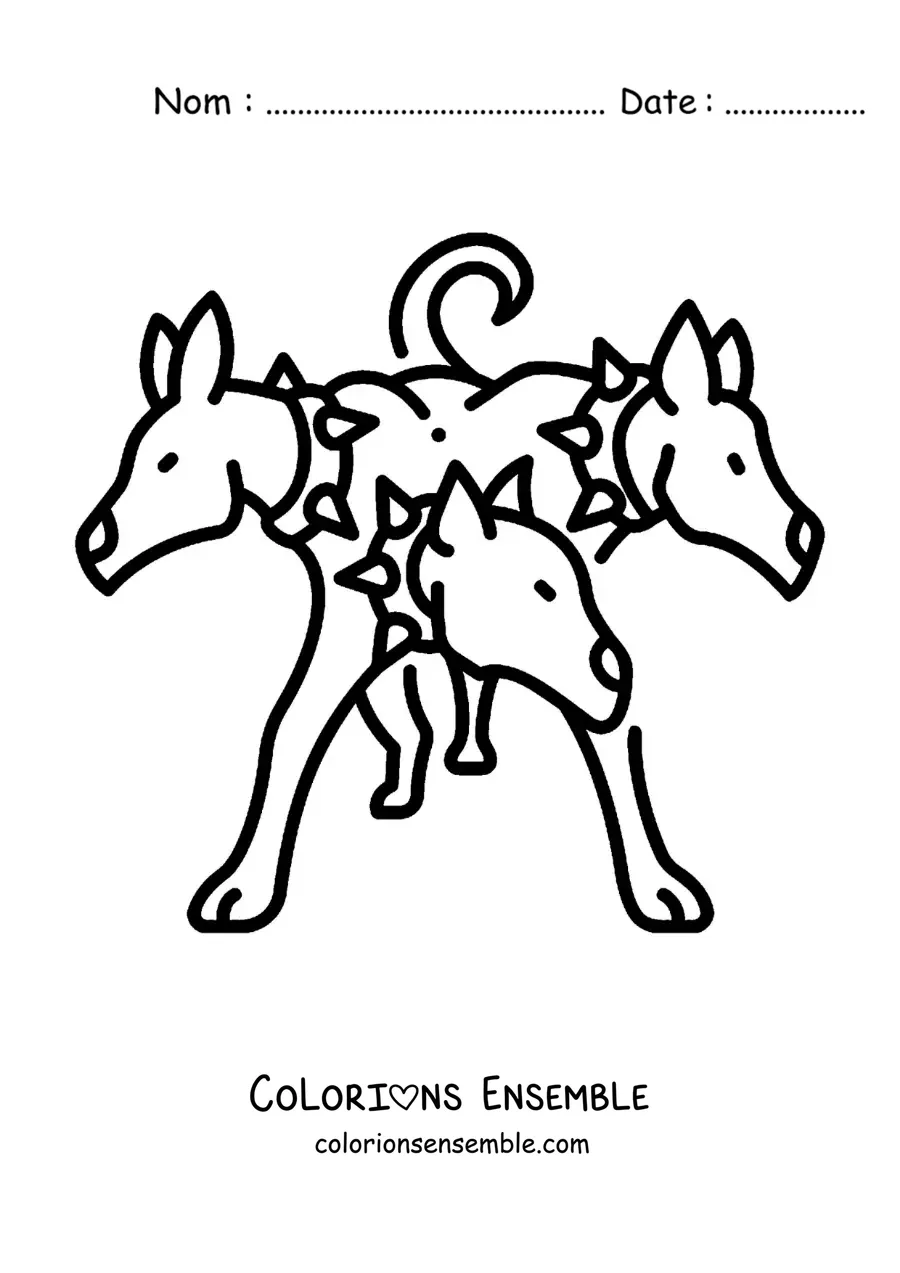 Image à colorier de Cerbère, le chien à 3 têtes, facile