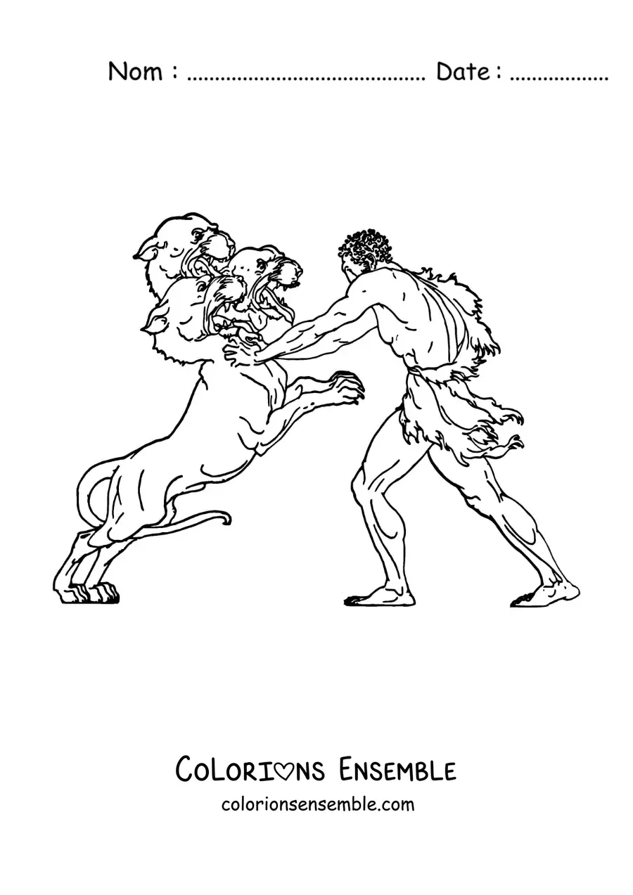 Image à colorier d'Hercule combattant Cerbère