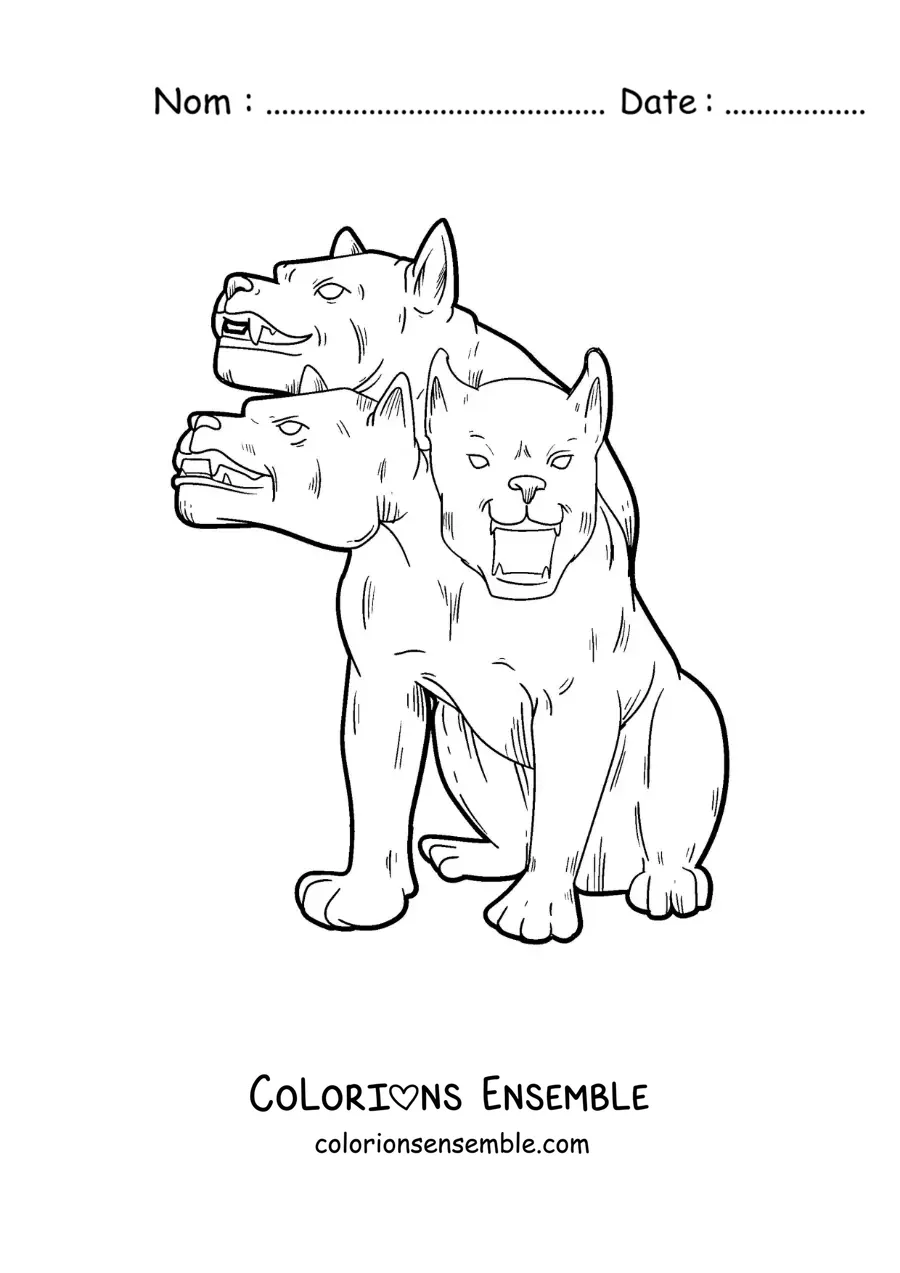Image à colorier de Cerbère à trois têtes