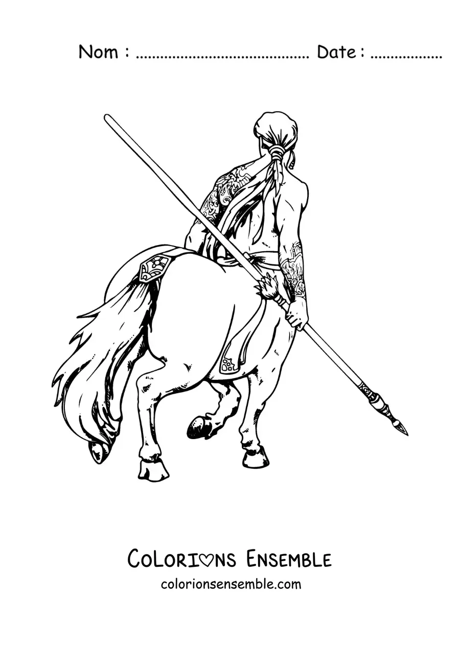 Image à colorier d'un centaure réaliste vu de dos