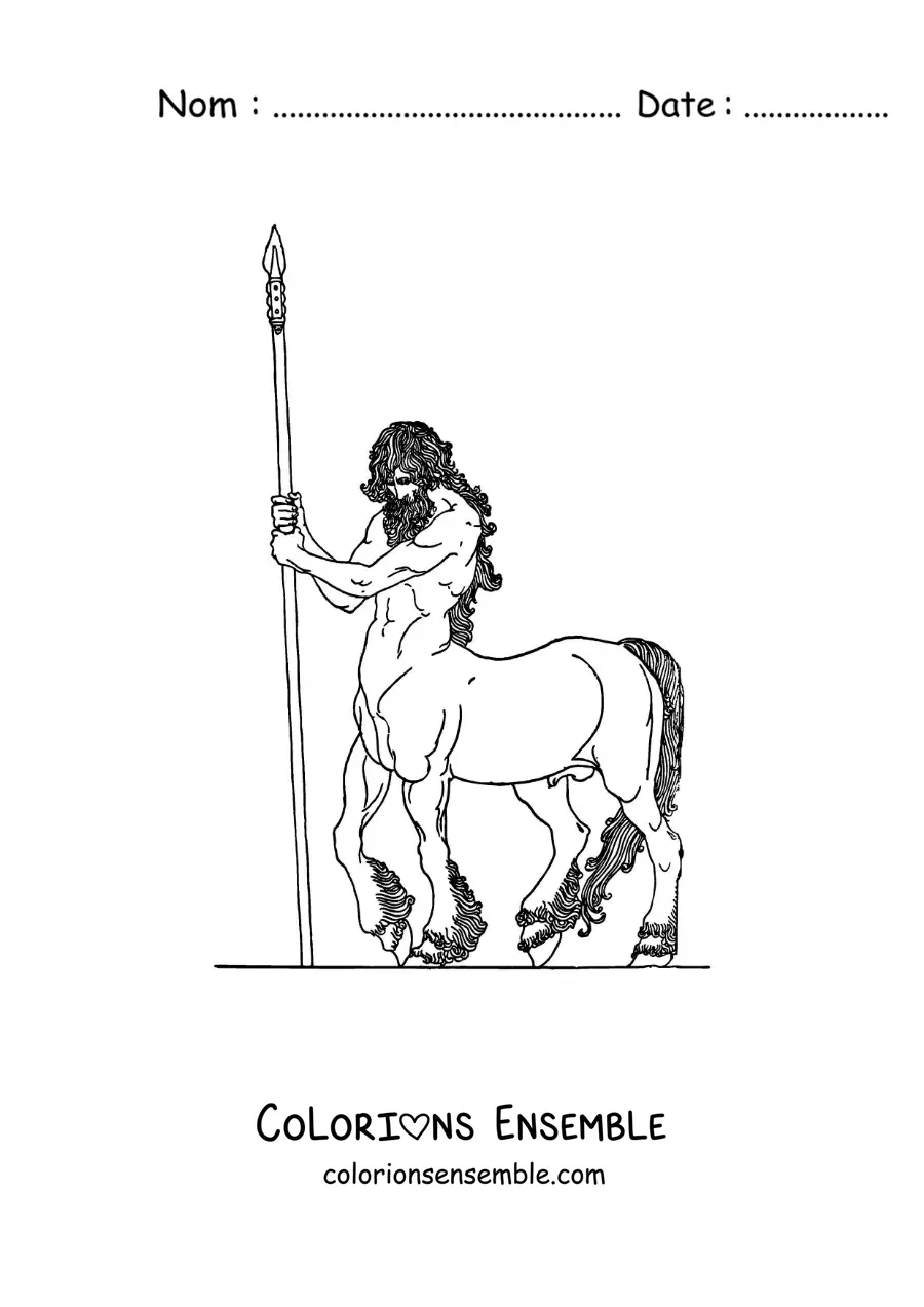 Image à colorier d'un centaure guerrier réaliste