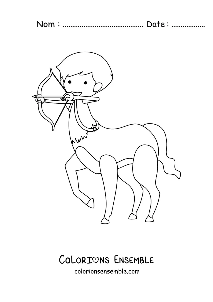 Image à colorier d'un centaure en version animée avec arc et flèche