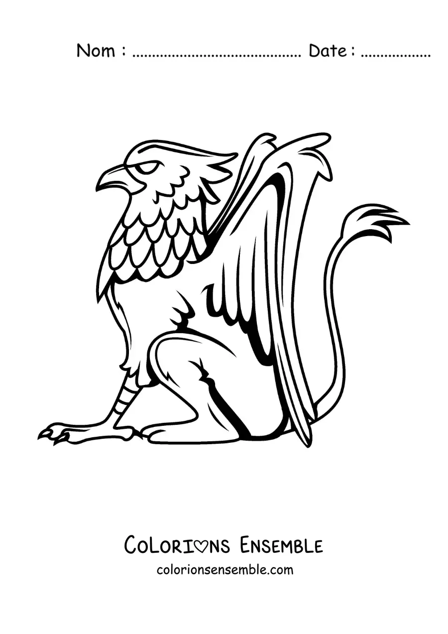 Image à colorier d'un griffon mythologique assis