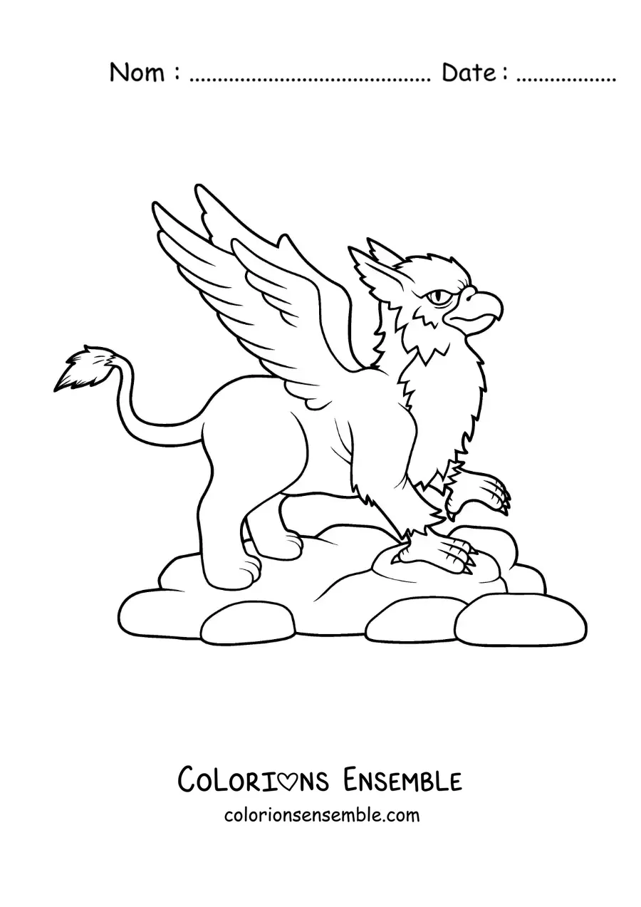 Image à colorier d'un griffon ailé en version animée