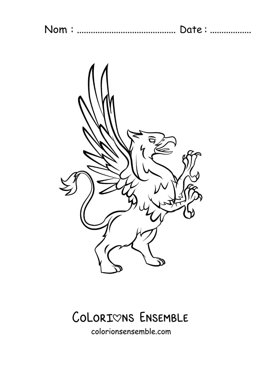 Image à colorier d'un griffon dressé sur deux pattes