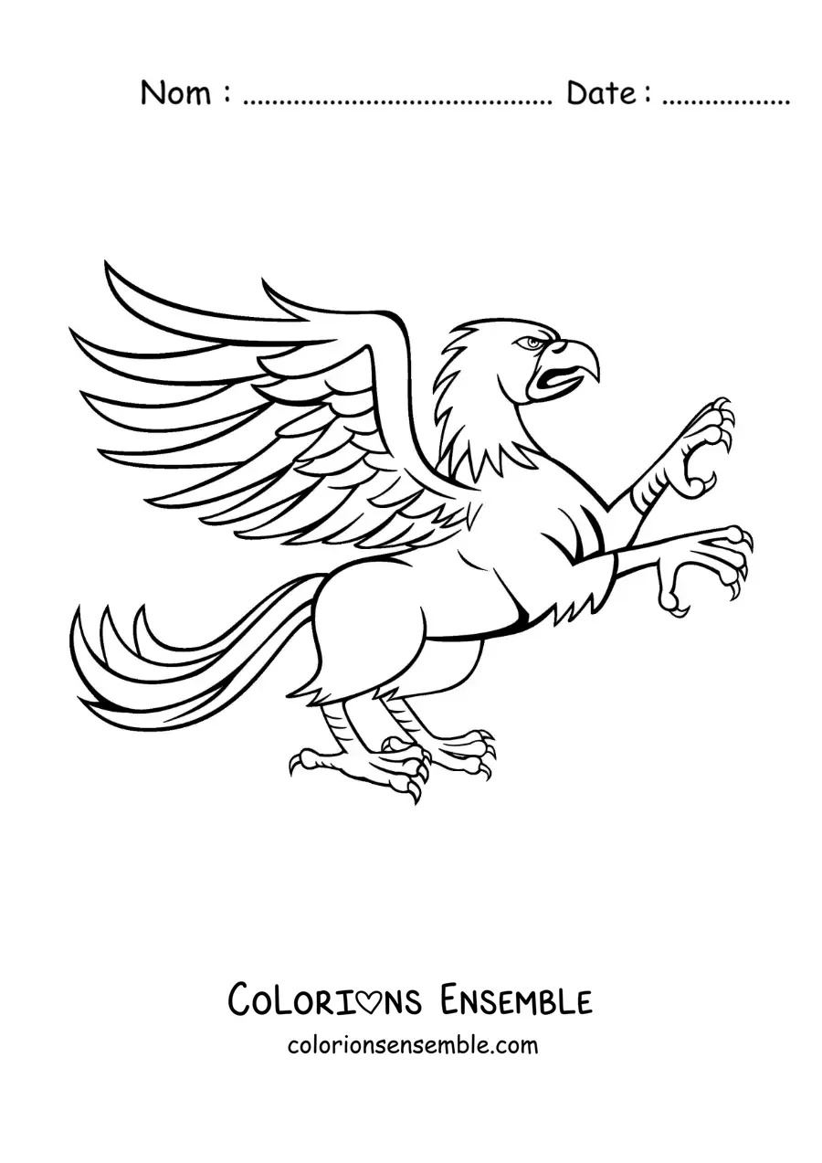 Image à colorier d'un griffon de la mythologie grecque dressé sur deux pattes
