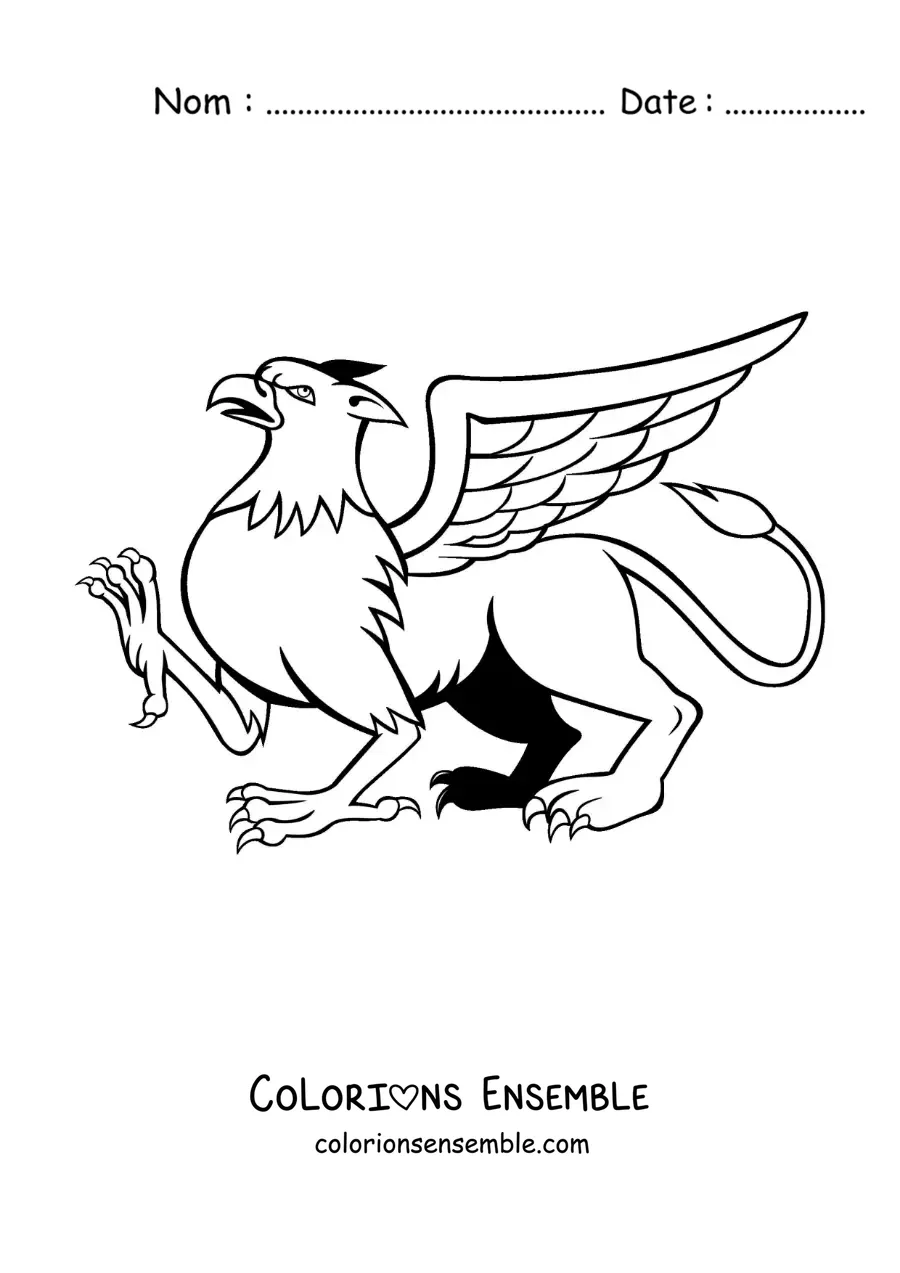 Image à colorier d'un griffon mythologique en train de marcher