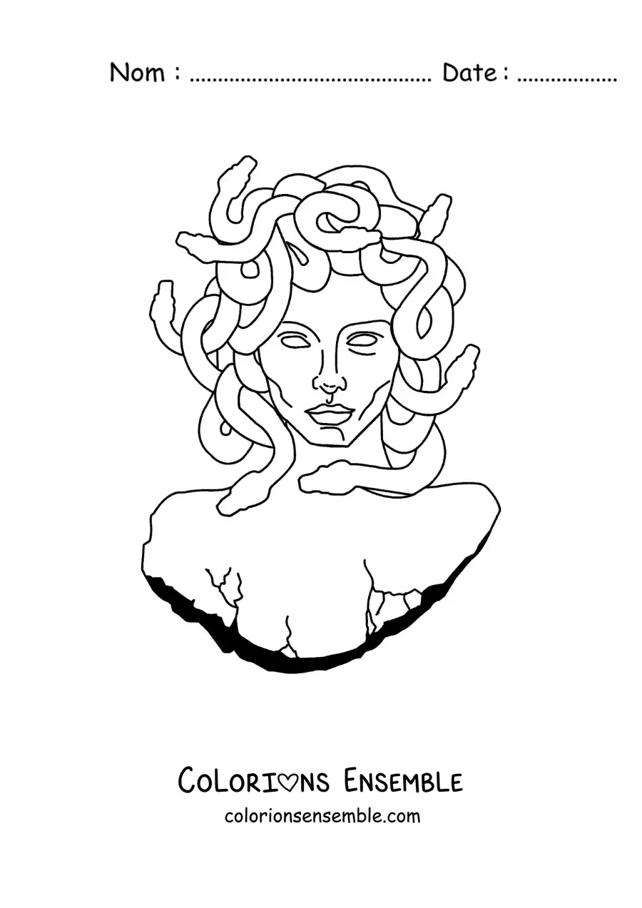 Image à colorier d'une statue de Méduse