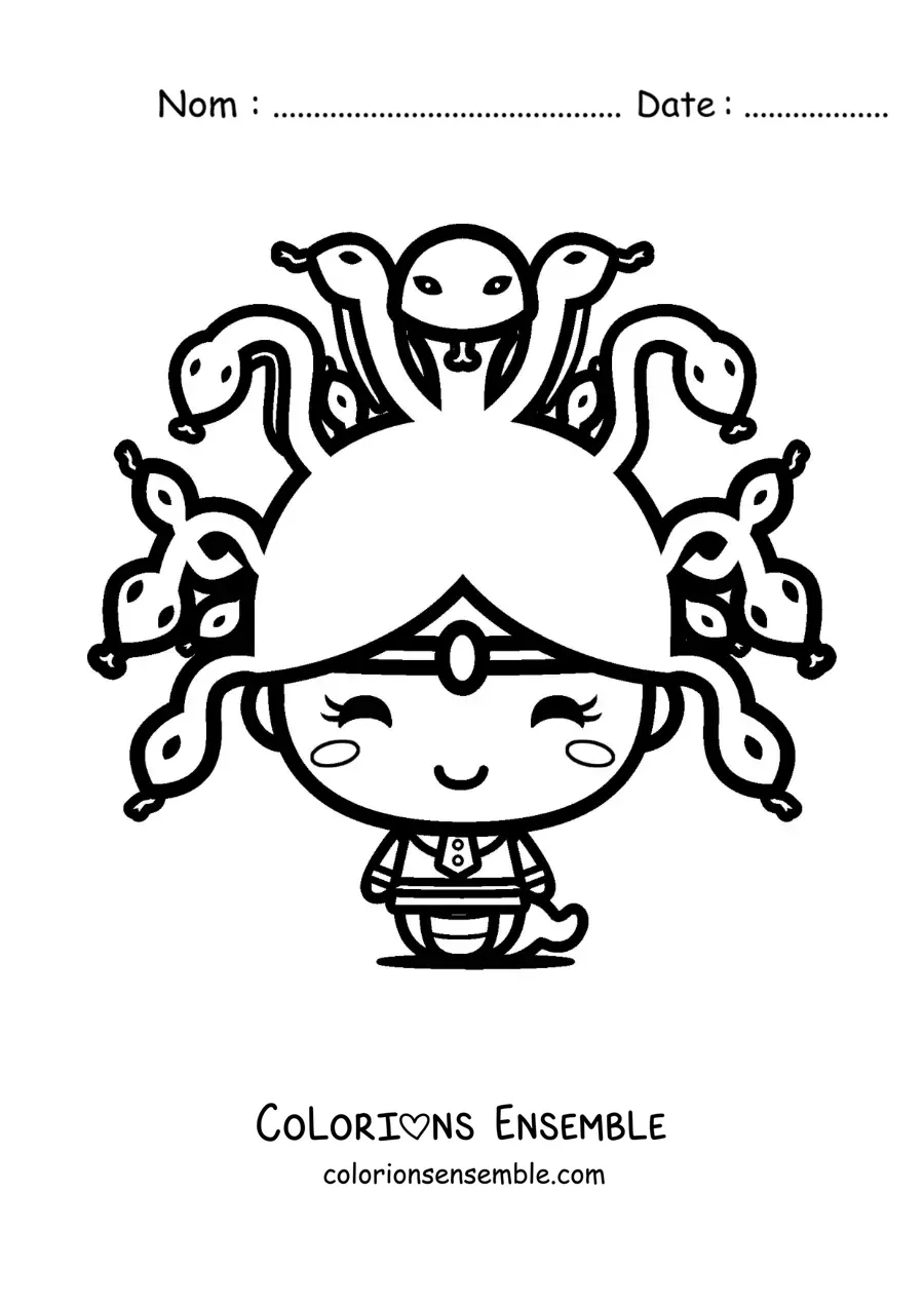 Image à colorier de Méduse de la mythologie, version kawaii