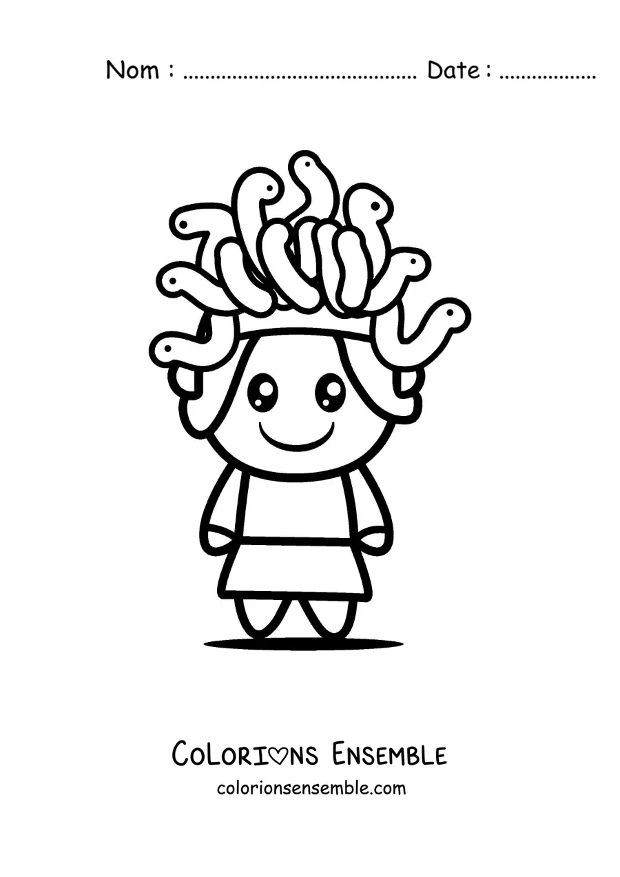 Image à colorier de Méduse la déesse, en joli style kawaii