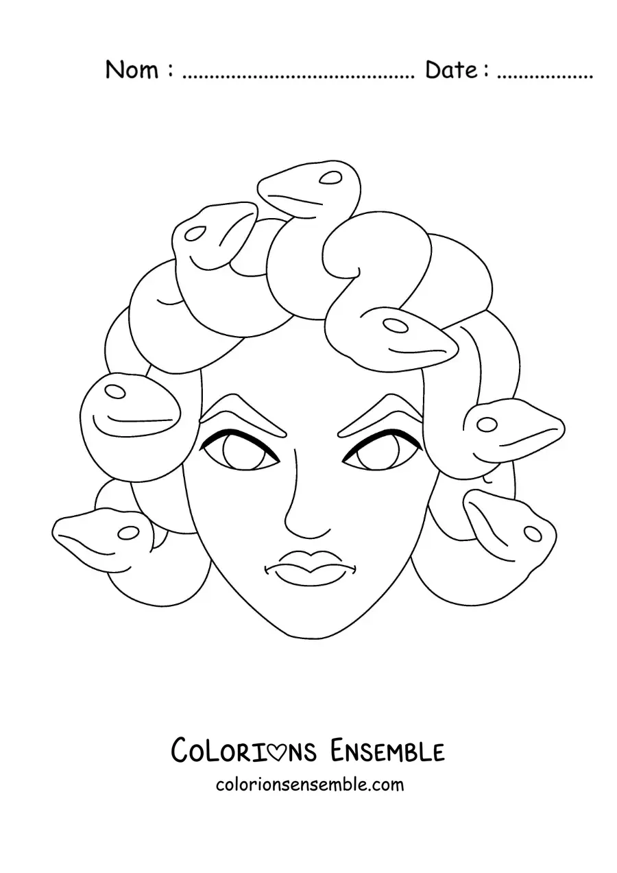 Image à colorier de la tête de Méduse en version animée