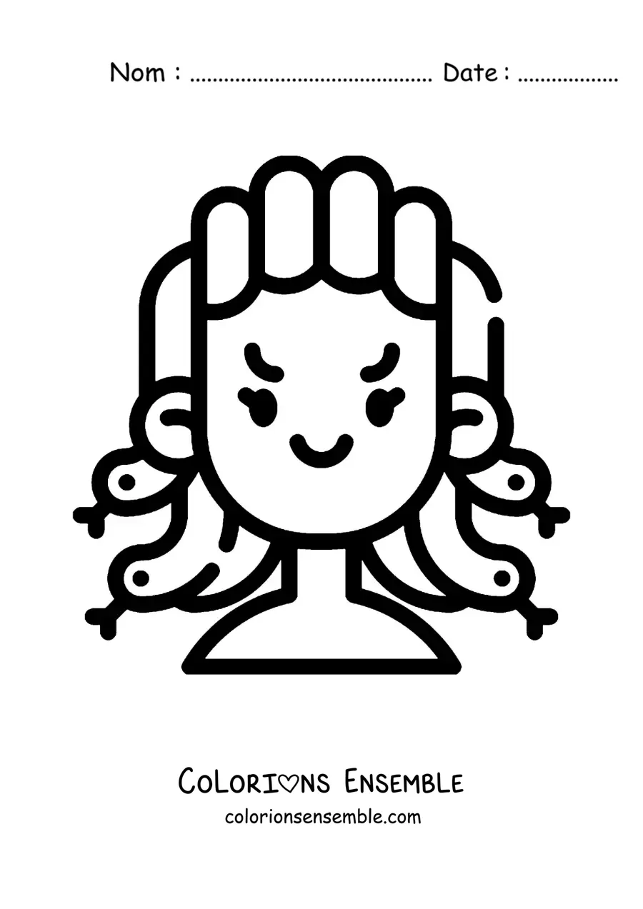 Image à colorier de Méduse de la mythologie, version kawaii facile