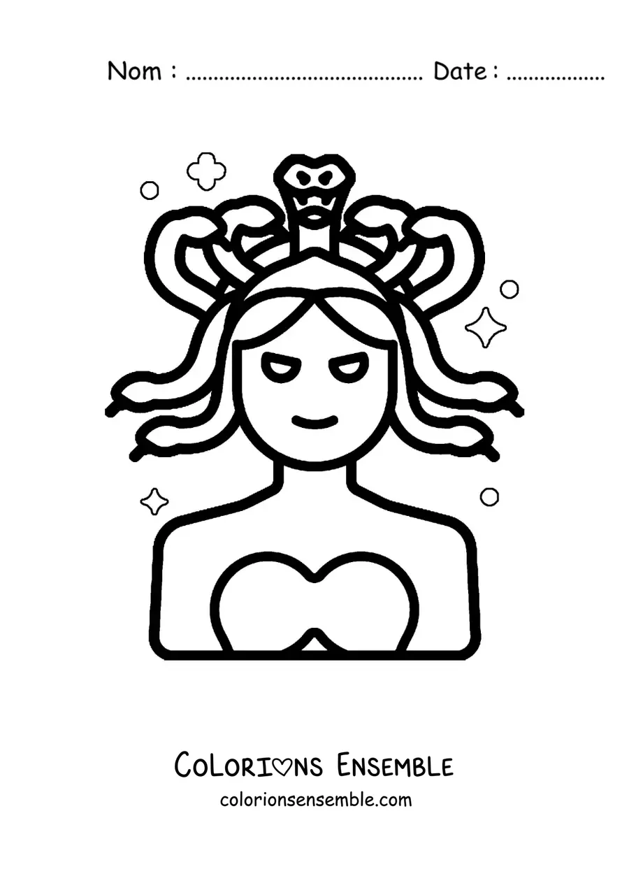 Image à colorier de Méduse de la mythologie en version animée, facile