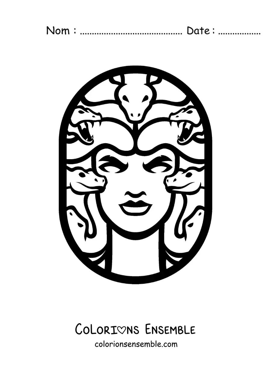 Image à colorier de la tête de Méduse avec des serpents