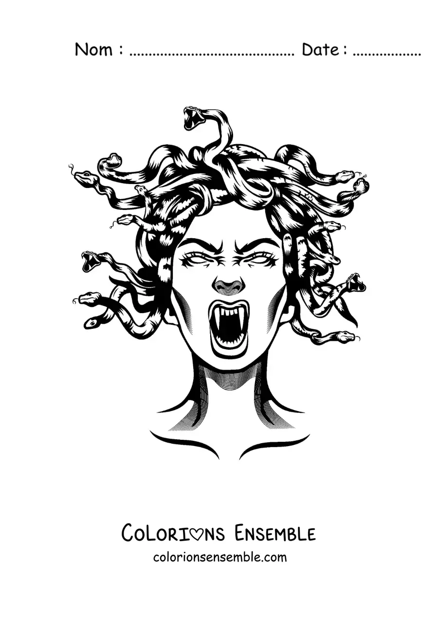 Image à colorier de la tête effrayante de Méduse