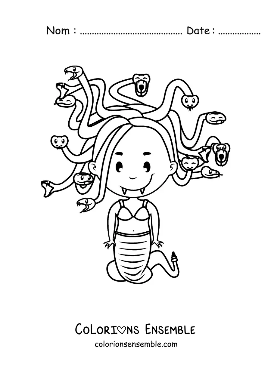 Image à colorier d'une Gorgone kawaii en version animée