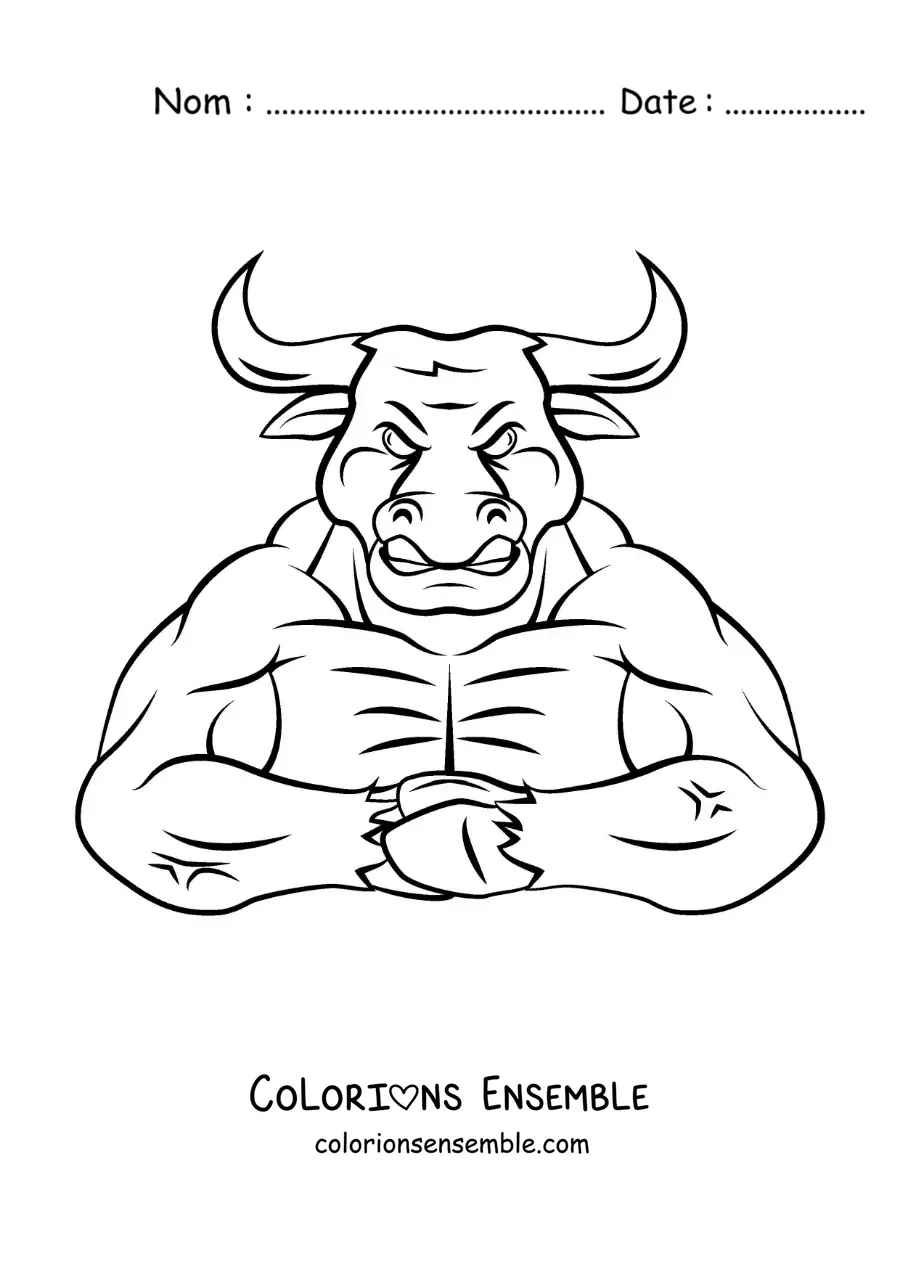 Image à colorier du Minotaure de la mythologie grecque en version animée