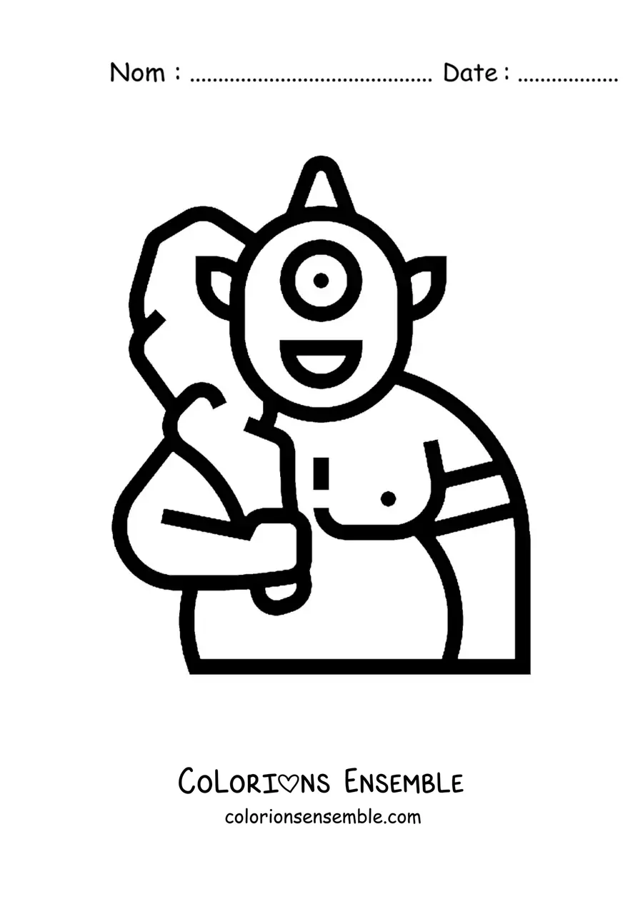 Image à colorier d'un cyclope de la mythologie en version animée, avec une batte