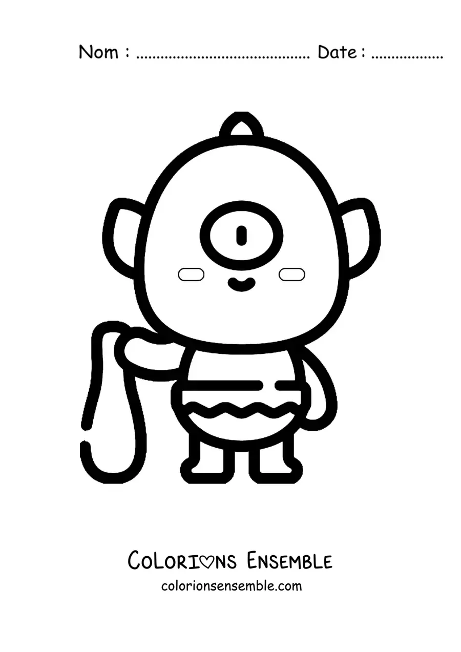 Image à colorier d'un bébé cyclope de la mythologie, kawaii et mignon, en version animée