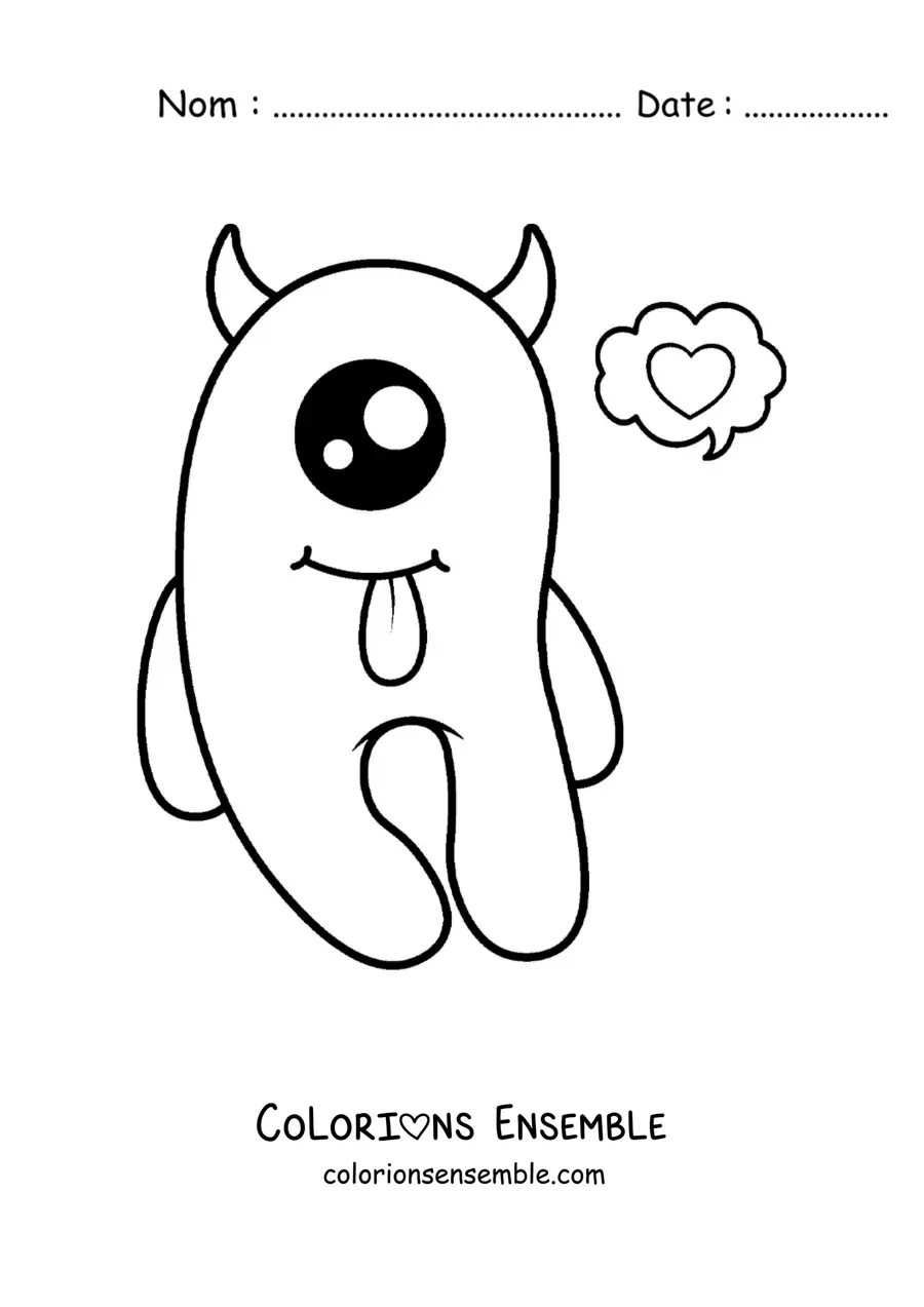 Image à colorier d'un monstre à un seul œil, kawaii et mignon