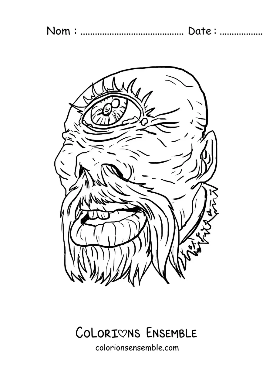 Image à colorier du visage d'un cyclope réaliste