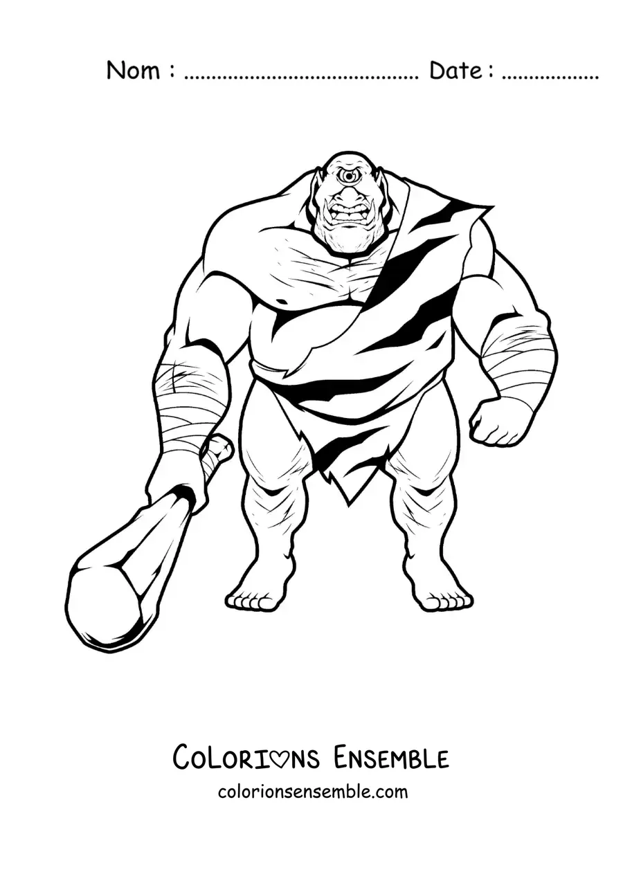 Image à colorier d'un géant à un seul œil avec une massue