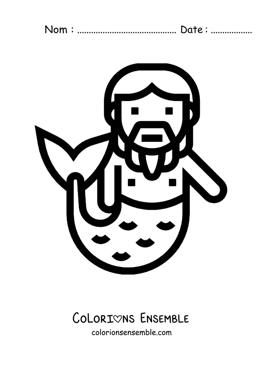 Image à colorier d’un triton de dessin animé, facile à colorier