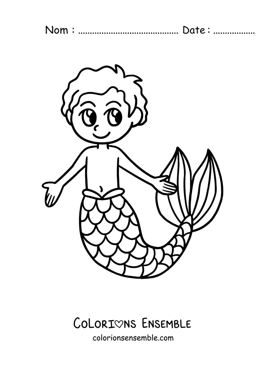 Image à colorier d’un triton kawaii tout mignon