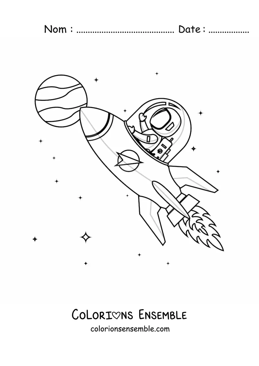Image à colorier d’un astronaute pilotant un vaisseau spatial