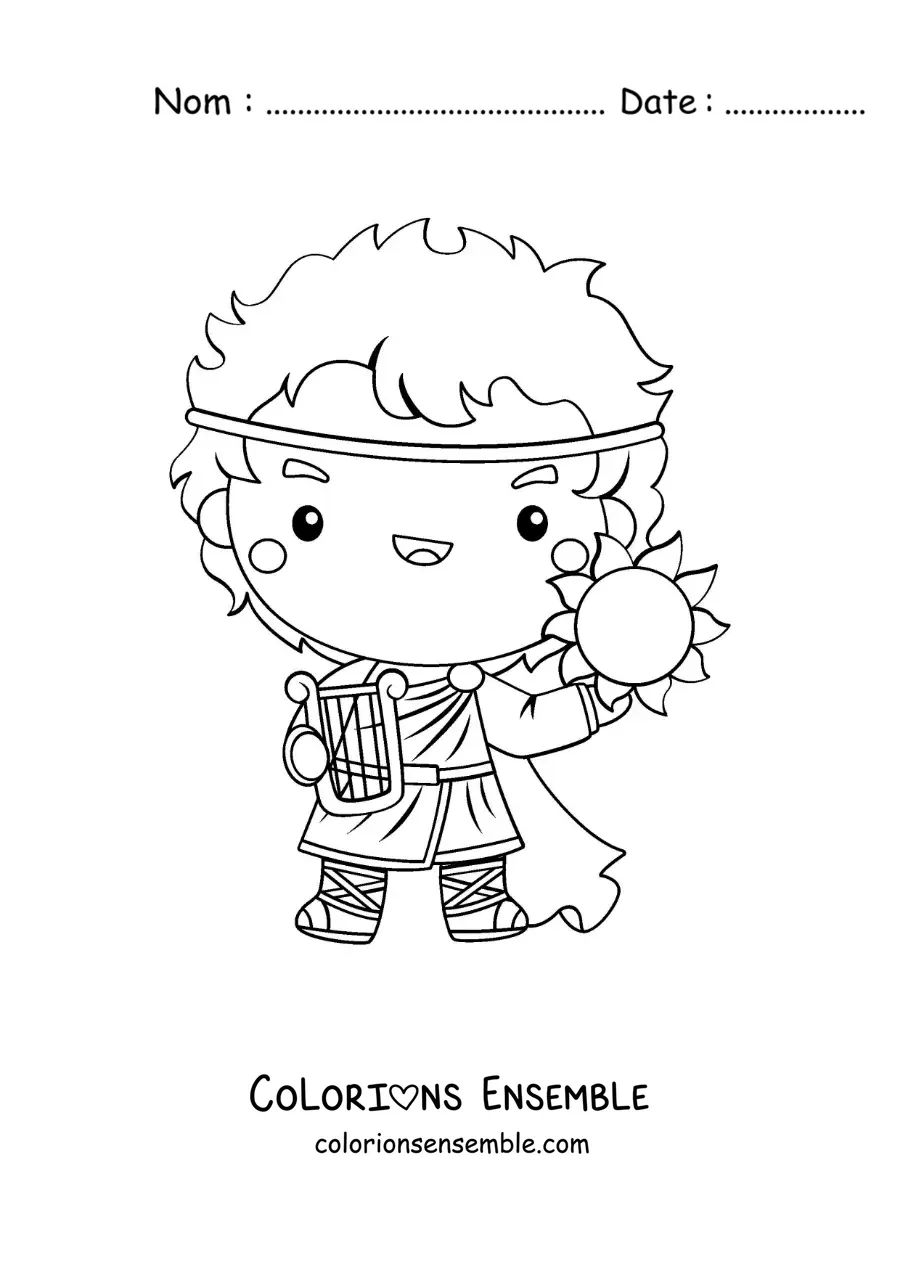 Image à colorier d’Apollon, le dieu du Soleil, en version kawaii dessin animé