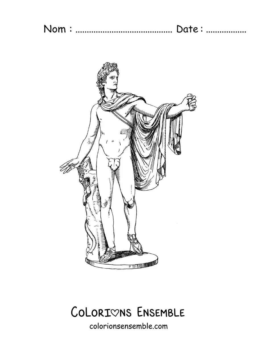 Image à colorier d’une statue réaliste du dieu Apollon