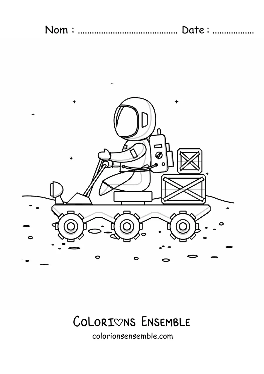Image à colorier d’un astronaute sur le rover de Mars