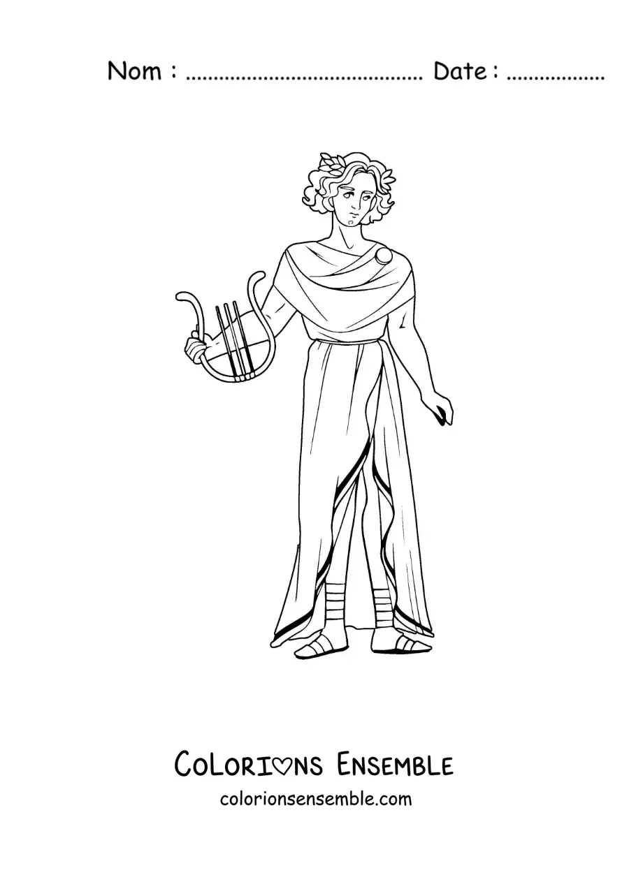 Image à colorier d’Apollon, le dieu de la mythologie grecque, avec sa lyre