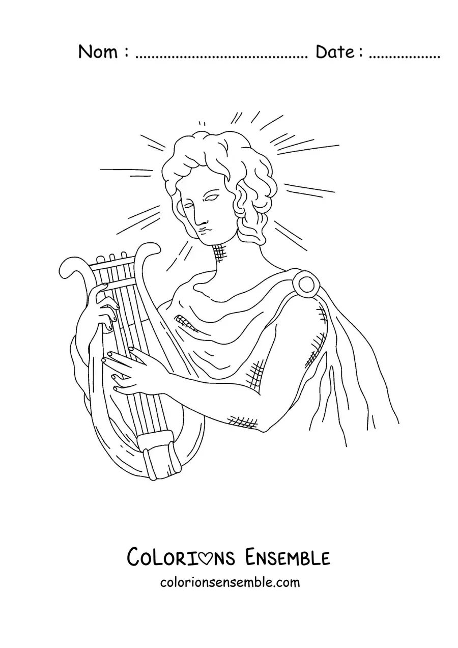 Image à colorier d’Apollon, le dieu grec, en train de jouer sa musique divine