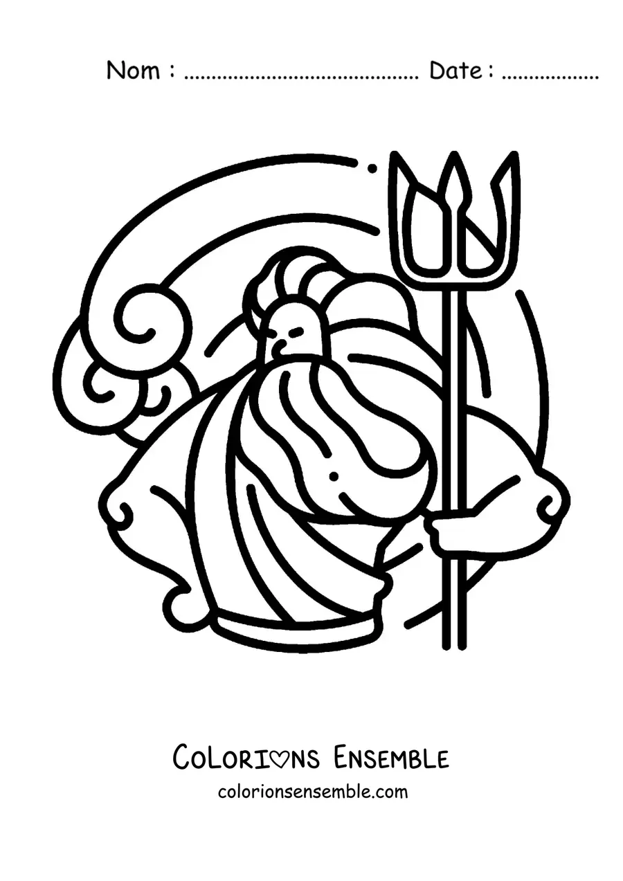Image à colorier de Poséidon, le dieu de la mer, en version dessin animé