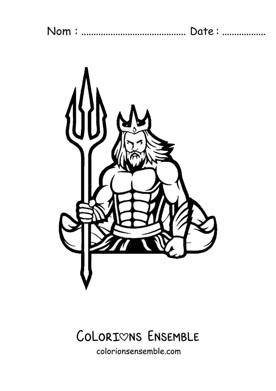 Image à colorier du dieu grec Poséidon et de son trident