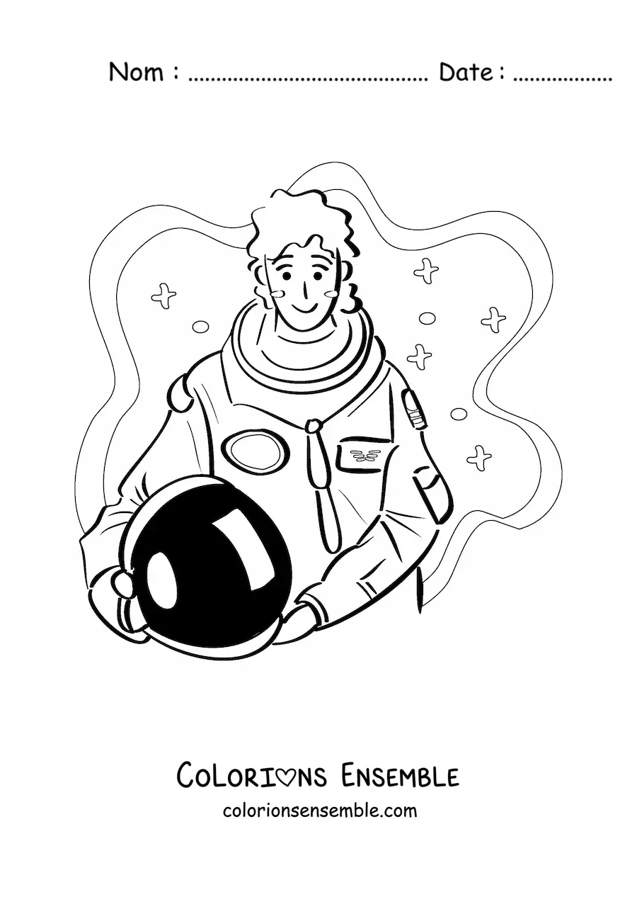 Image à colorier d’une femme astronaute sans son casque spatial