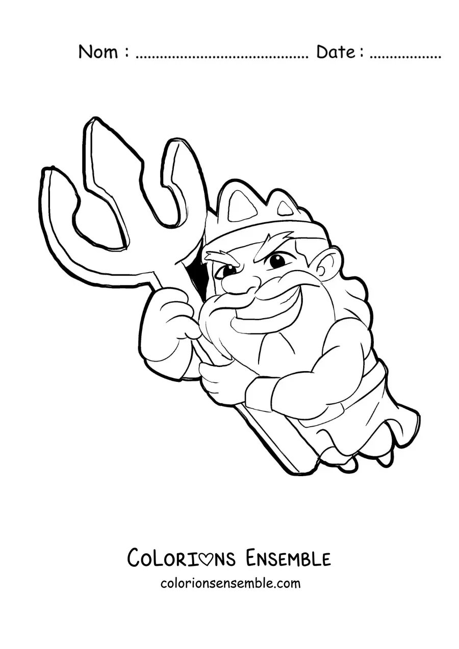 Image à colorier d’un dessin animé de Poséidon avec son trident