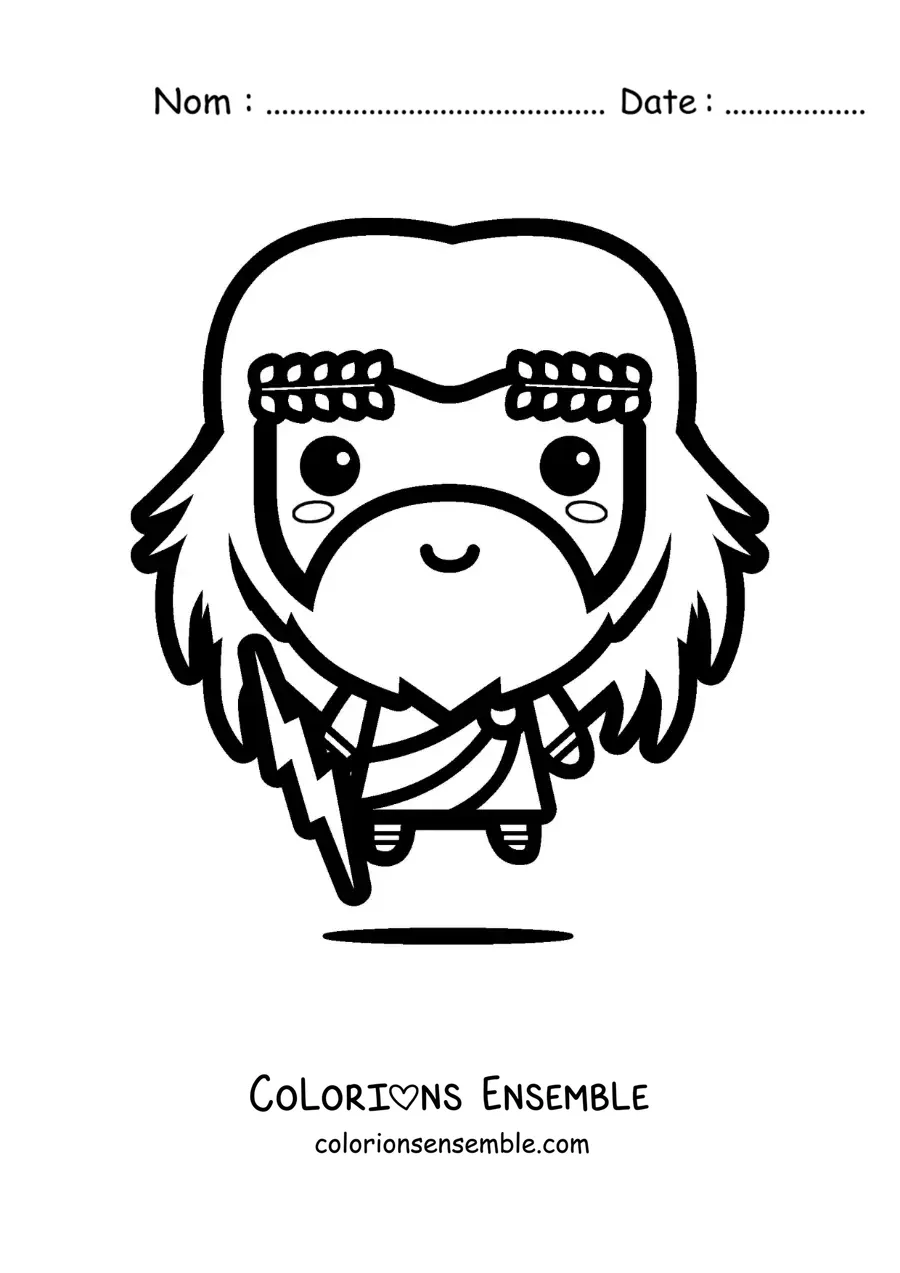 Image à colorier de Zeus kawaii avec son éclair