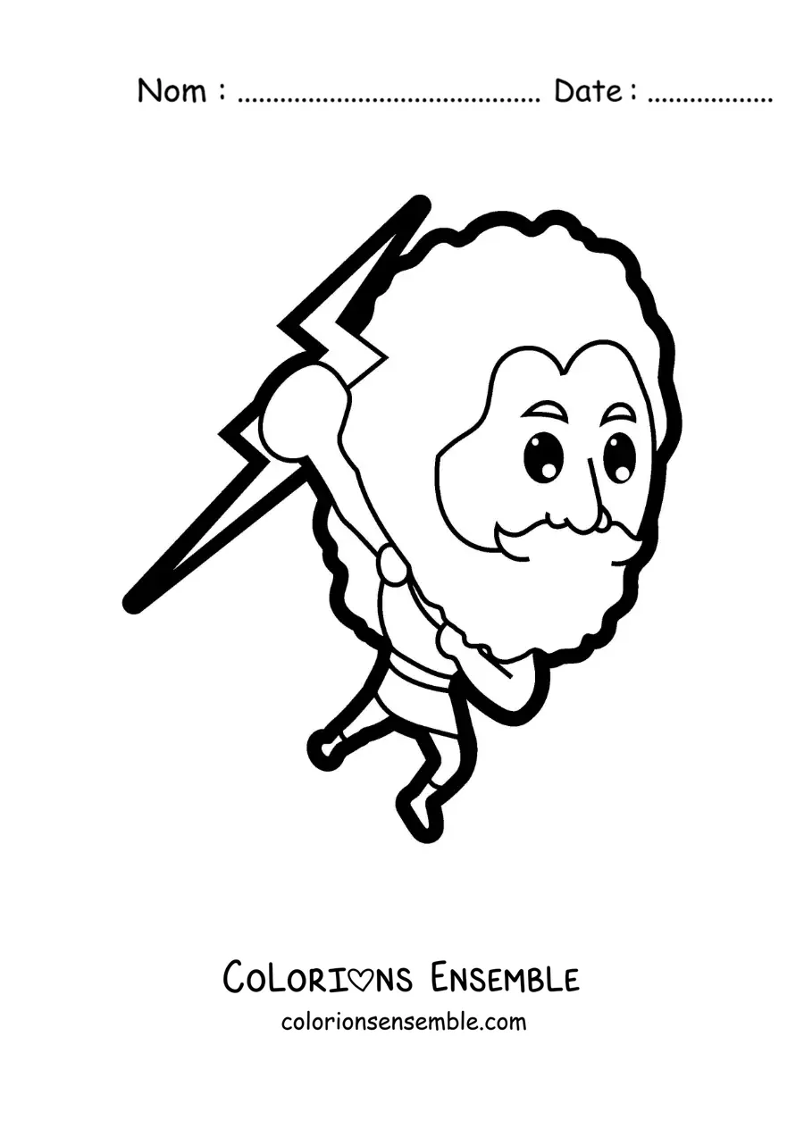 Image à colorier d’un dessin animé de Zeus, le dieu grec, en train de lancer un éclair