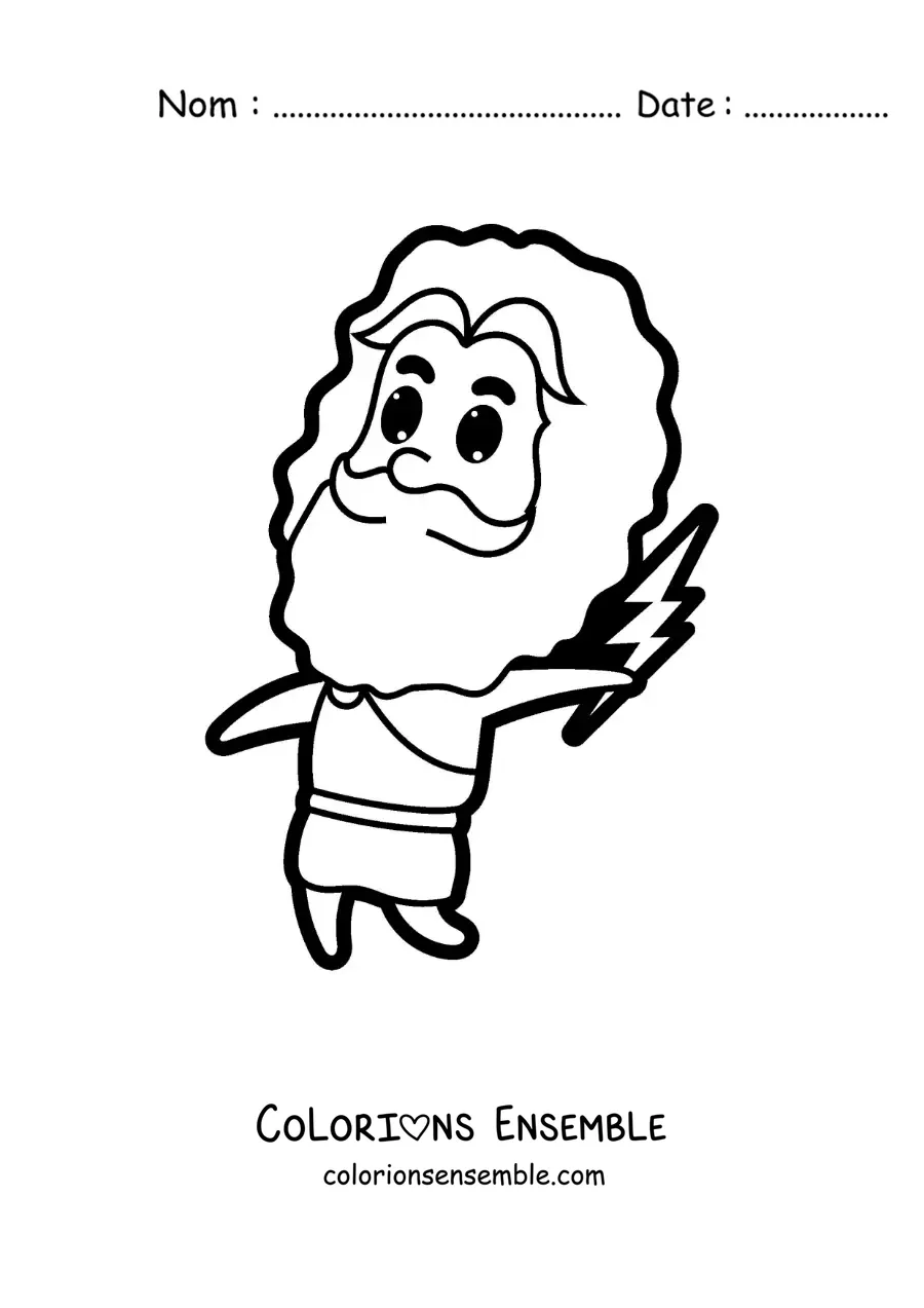 Image à colorier d’un dessin animé du dieu Zeus avec un éclair