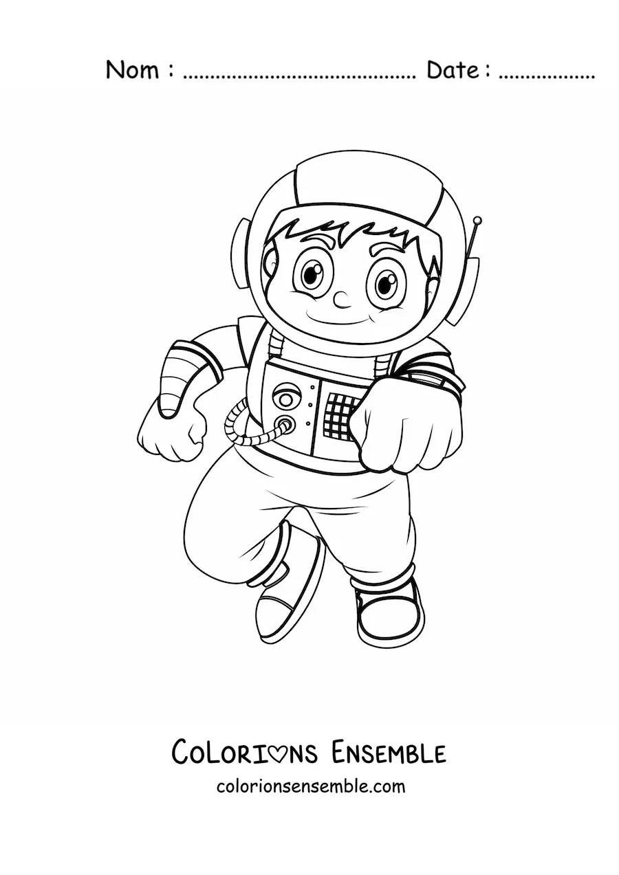 Image à colorier d’un petit garçon astronaute
