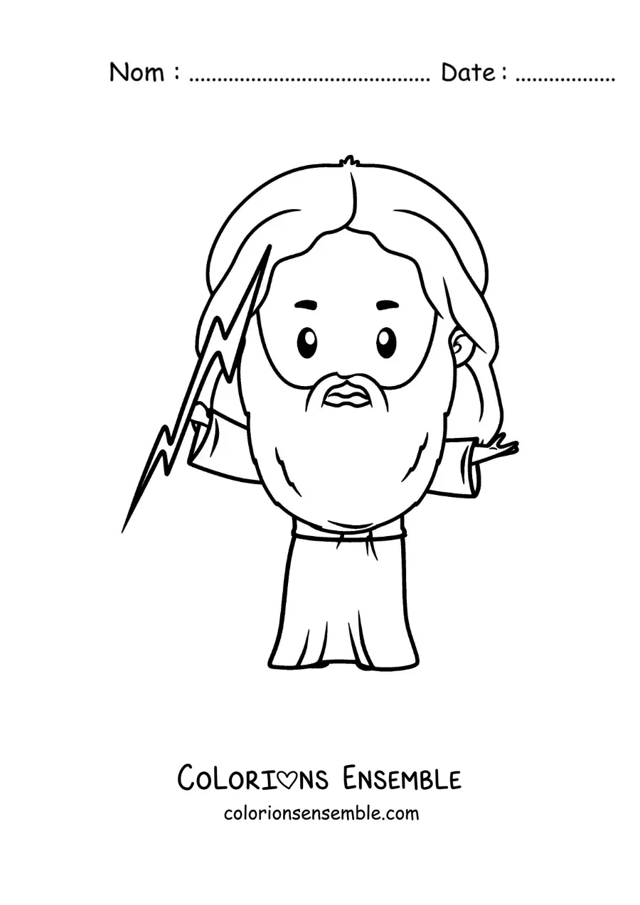 Image à colorier du dieu de la mythologie grecque Zeus, en version dessin animé