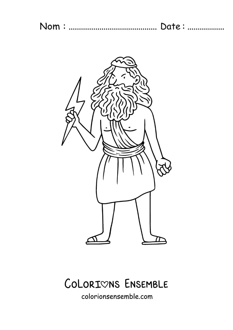 Image à colorier de Zeus en version dessin animé, en colère