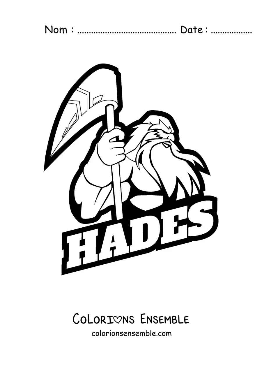 Image à colorier du dieu Hadès avec une arme